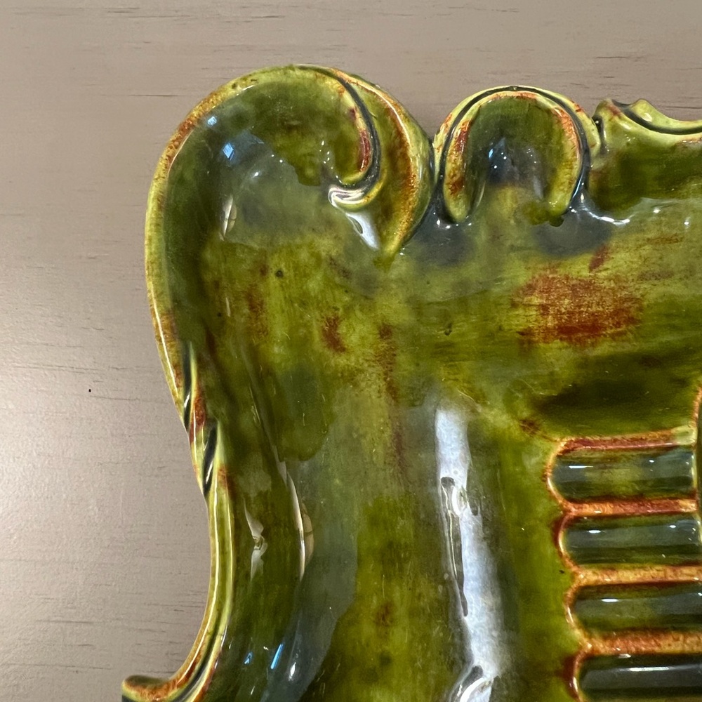 California Pottery Mid Century Modern Ceramic Ashtray Avocado Green Glaze - Picture 5 of 12